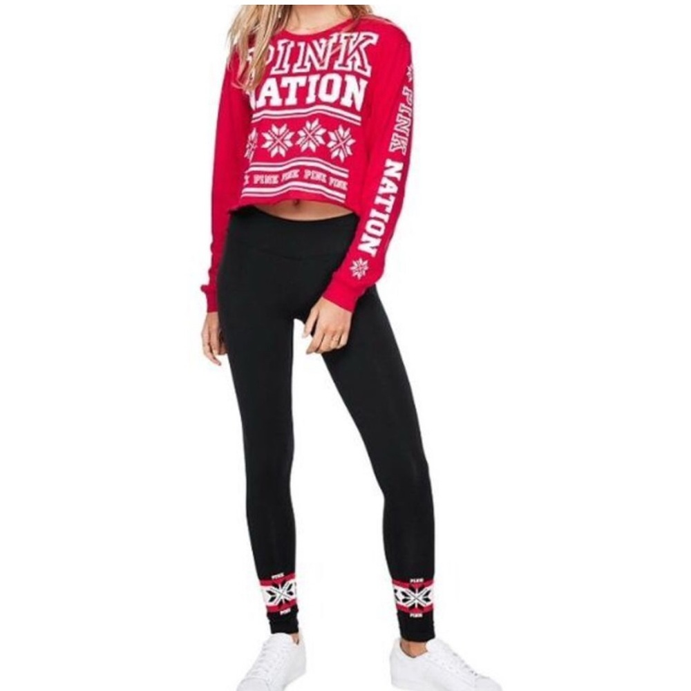Black  Leggings with Red and White Pattern